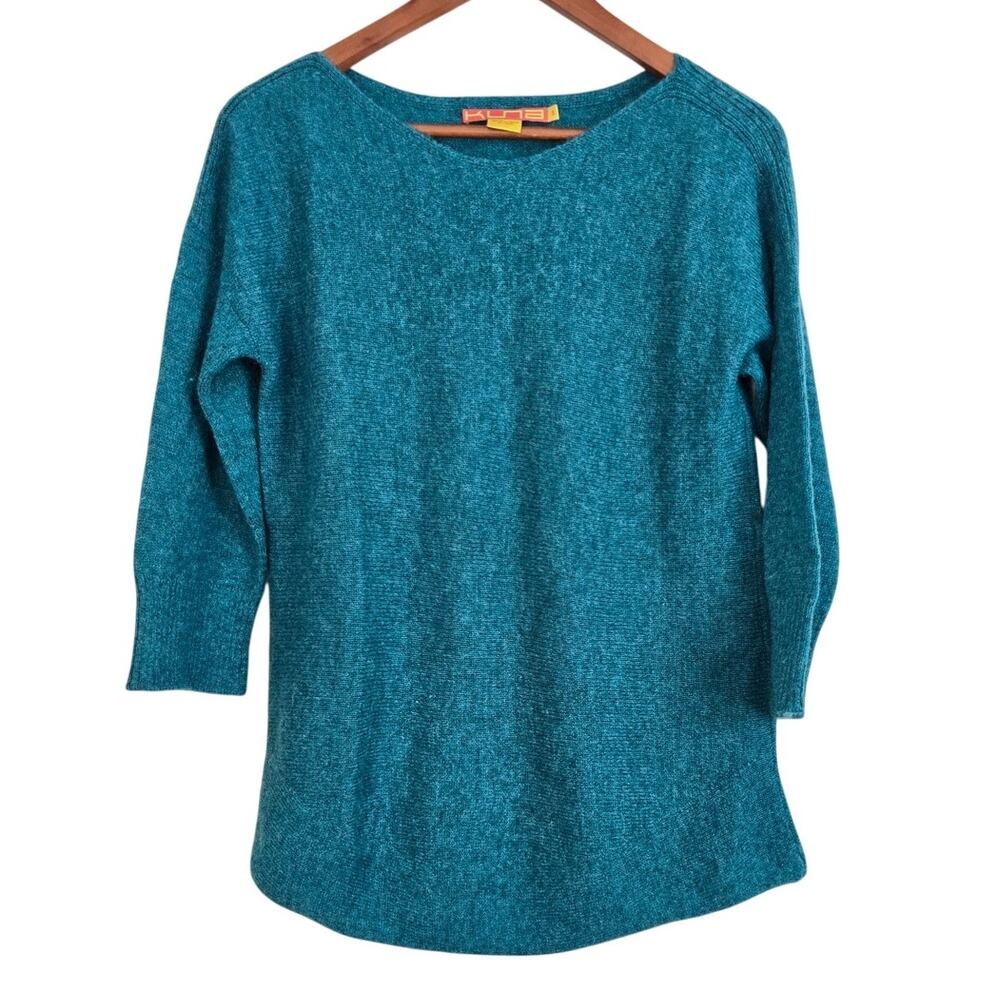 Quiet Luxury Cabincore Baby Alpaca Teal Wool Blend Minimalist Coastal Sweater S